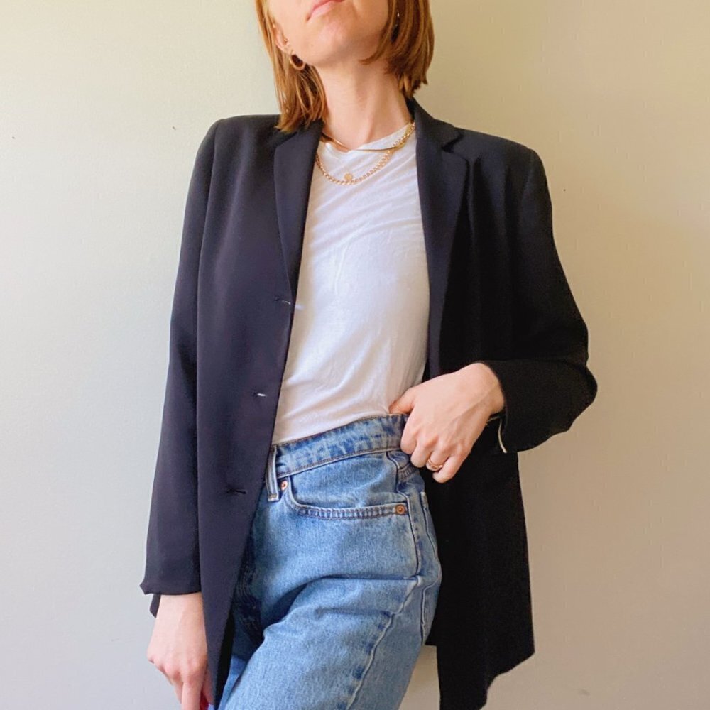 Yansi Fugel Black Shoulder Pad Tailored Blazer